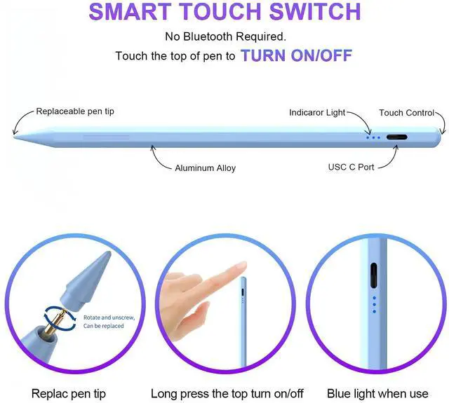 Alt view image 3 of 7 - Stylus Pen for iPad 6th-11th Generation,Fast Charge Apple iPad Stylus Pencil with Palm Rejection,Compatible with 2018-2025 i Pad 6/7/8/9/10/11 Gen, Pro 13"/12.9"/11"/M4, Air 3/4/5/M2, Mini 5/6