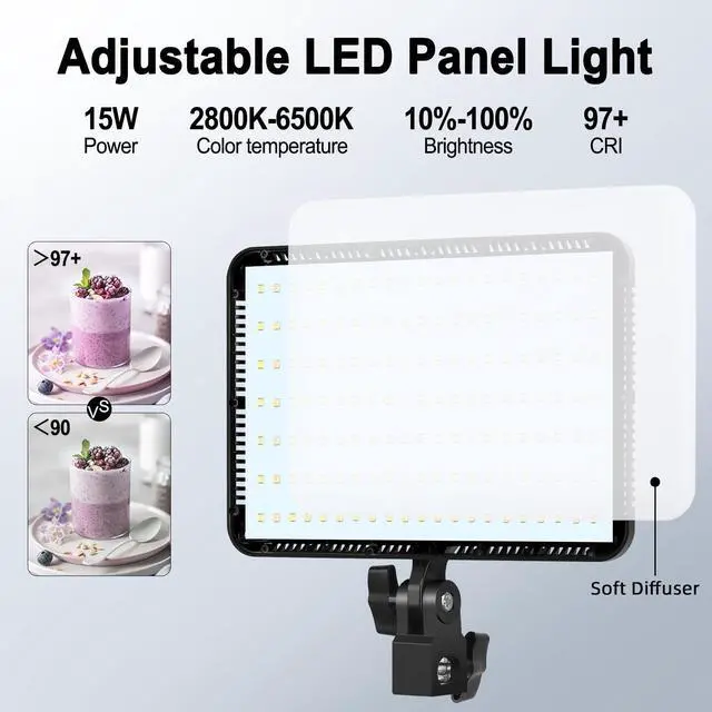 Alt view image 2 of 7 - 12" LED Video Light Kit,2-Pack Photography Lighting Kit,73" Height 2800-6500K Dimmable Studio Lights with Tripod Stand and Phone Holder, Streaming Lighting for Video Recording,Podcast,YouTube