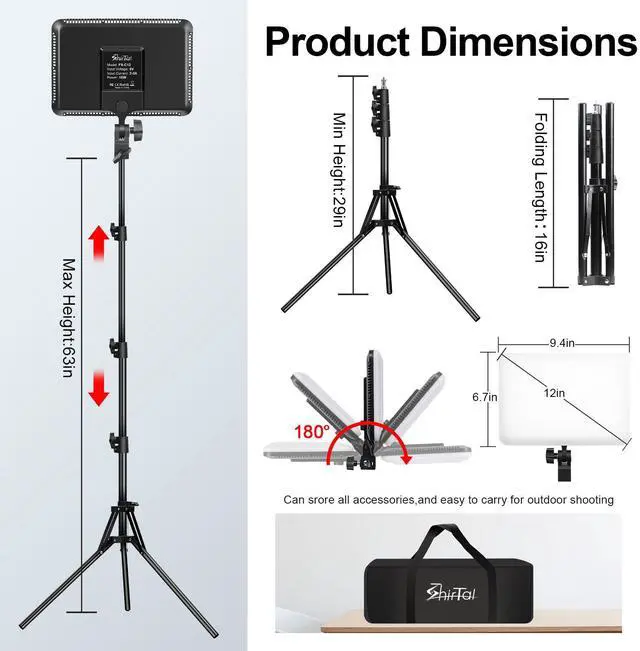 Alt view image 5 of 7 - 12" LED Video Light Kit,2-Pack Photography Lighting Kit,73" Height 2800-6500K Dimmable Studio Lights with Tripod Stand and Phone Holder, Streaming Lighting for Video Recording,Podcast,YouTube