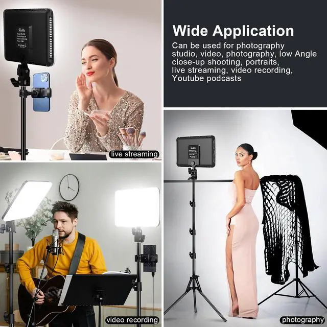 Alt view image 7 of 7 - 12" LED Video Light Kit,2-Pack Photography Lighting Kit,73" Height 2800-6500K Dimmable Studio Lights with Tripod Stand and Phone Holder, Streaming Lighting for Video Recording,Podcast,YouTube