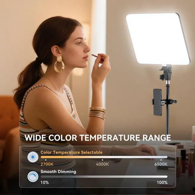 Alt view image 2 of 7 - 2-Pack LED Video Light Kit, 14" Studio Light with 75'' Tripod Stand & Phone Holder, 2700-6500k Dimmable Photography Lighting Kit, Podcast Lighting for Video Recording, Streaming, YouTube, Tiktok