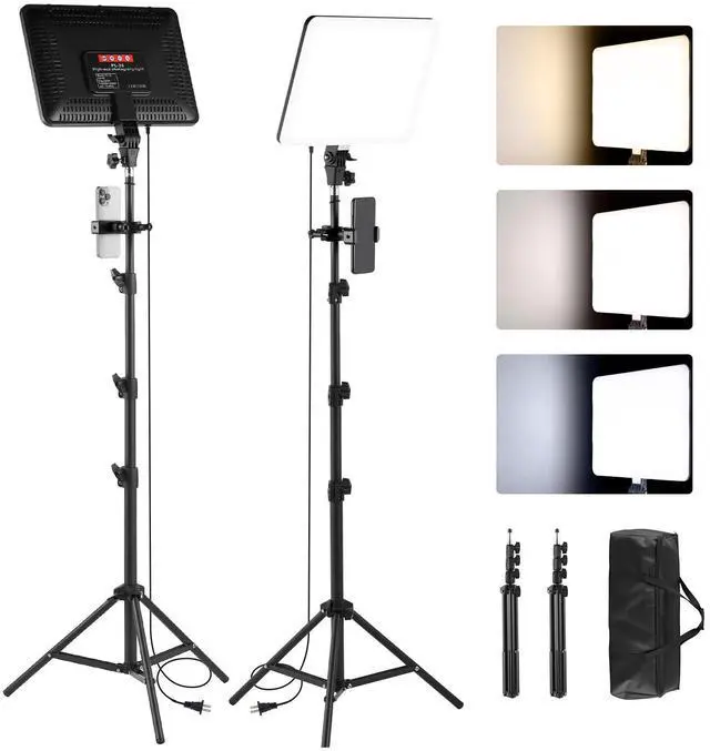 Main image of 2-Pack LED Video Light Kit, 14" Studio Light with 75'' Tripod Stand & Phone Holder, 2700-6500k Dimmable Photography Lighting Kit, Podcast Lighting for Video Recording, Streaming, YouTube, Tiktok