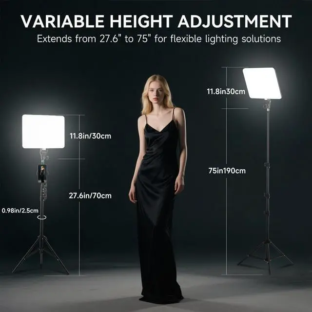Alt view image 4 of 7 - 2-Pack LED Video Light Kit, 14" Studio Light with 75'' Tripod Stand & Phone Holder, 2700-6500k Dimmable Photography Lighting Kit, Podcast Lighting for Video Recording, Streaming, YouTube, Tiktok