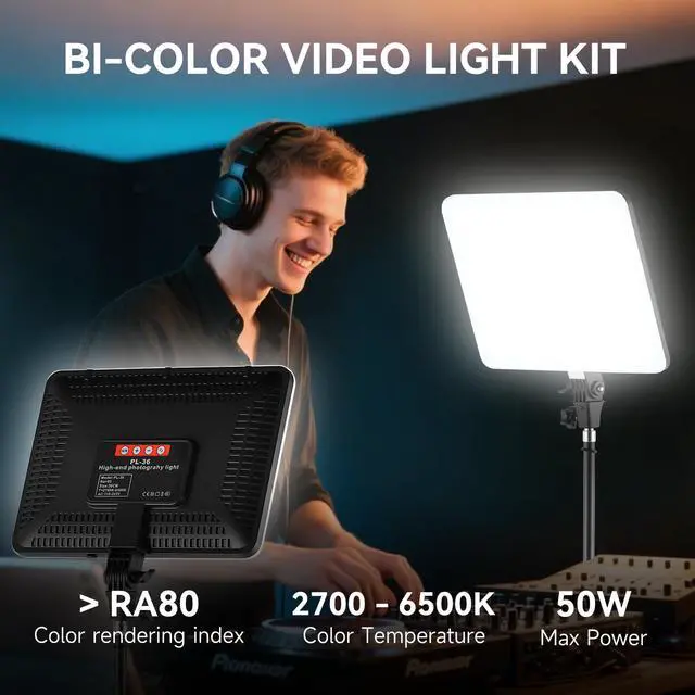 Alt view image 3 of 7 - 2-Pack LED Video Light Kit, 14" Studio Light with 75'' Tripod Stand & Phone Holder, 2700-6500k Dimmable Photography Lighting Kit, Podcast Lighting for Video Recording, Streaming, YouTube, Tiktok