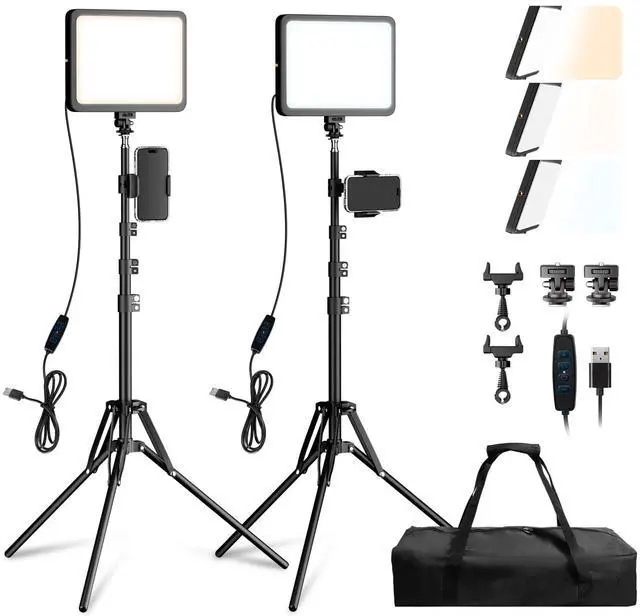 Main image of LED Video Light Kit, 2800-7000K Dimmable Studio Lighting with Tripod Stand & Phone Holder, 73 Adjustable Height for Video Recording, Live Streaming, YouTube, Photography2-Pack
