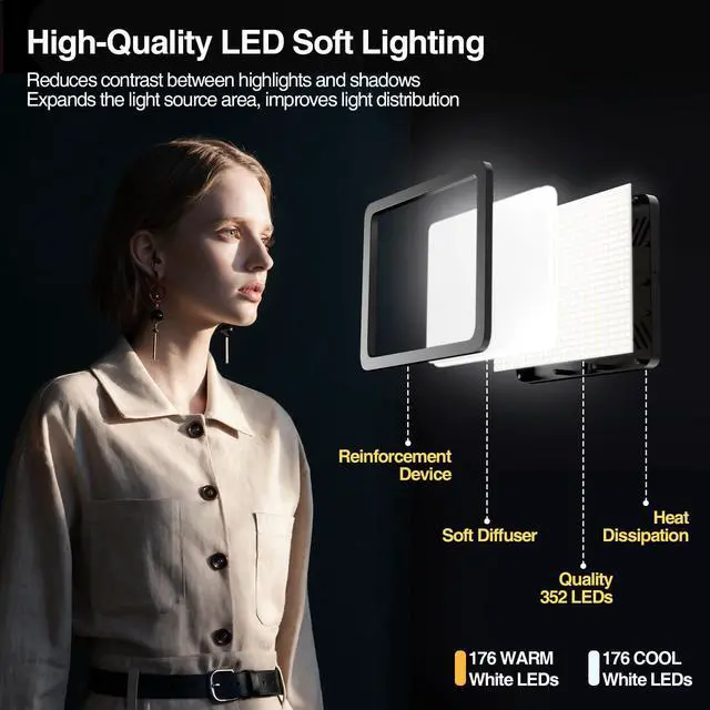 Alt view image 2 of 7 - LED Video Light Kit, 2800-7000K Dimmable Studio Lighting with Tripod Stand & Phone Holder, 73 Adjustable Height for Video Recording, Live Streaming, YouTube, Photography2-Pack