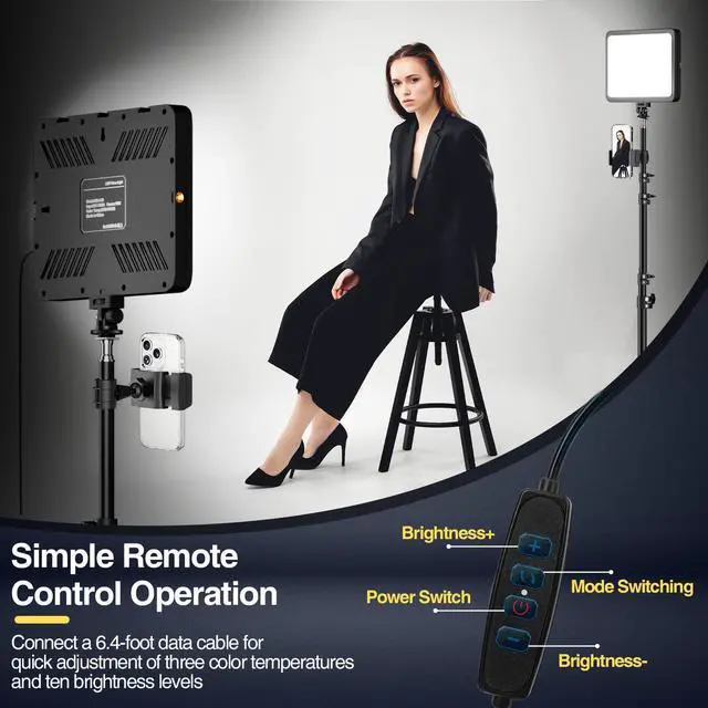 Alt view image 5 of 7 - LED Video Light Kit, 2800-7000K Dimmable Studio Lighting with Tripod Stand & Phone Holder, 73 Adjustable Height for Video Recording, Live Streaming, YouTube, Photography2-Pack