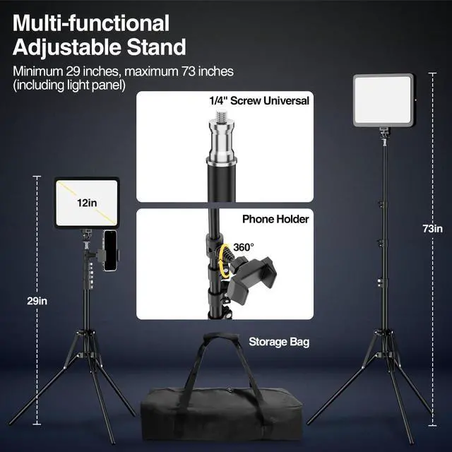 Alt view image 7 of 7 - LED Video Light Kit, 2800-7000K Dimmable Studio Lighting with Tripod Stand & Phone Holder, 73 Adjustable Height for Video Recording, Live Streaming, YouTube, Photography2-Pack