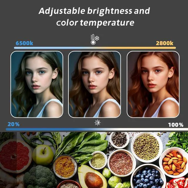 Alt view image 6 of 7 - 2-Pack LED Video Light Panel, 2700K-7500K Bi-Color Dimmable Photography Lighting Kit with 60" Tripod Stands & Phone Holders, CRI 95+ Studio Lights for Streaming, YouTube, TikTok, Zoom