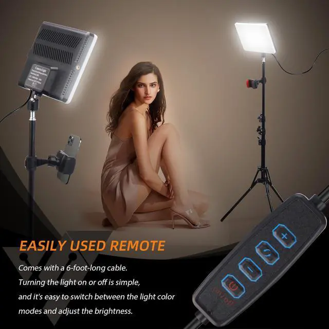 Alt view image 4 of 7 - 2-Pack LED Video Light Panel, 2700K-7500K Bi-Color Dimmable Photography Lighting Kit with 60" Tripod Stands & Phone Holders, CRI 95+ Studio Lights for Streaming, YouTube, TikTok, Zoom