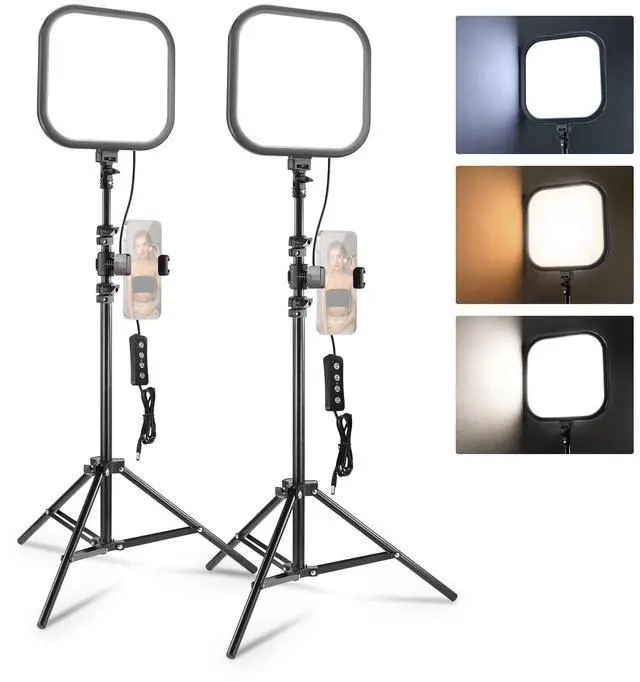 Main image of Basics 2 Pack 15W 10.8" LED Video Light Panel Lighting Kit with 63" Tripod Stands, Edge Lit Bi Color Dimmable Studio Light 816lux CRI95+ for Photography Filming Recording Streaming, L220