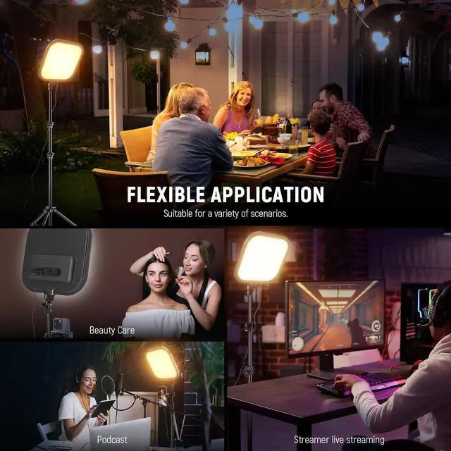 Alt view image 6 of 7 - Basics 2 Pack 15W 10.8" LED Video Light Panel Lighting Kit with 63" Tripod Stands, Edge Lit Bi Color Dimmable Studio Light 816lux CRI95+ for Photography Filming Recording Streaming, L220