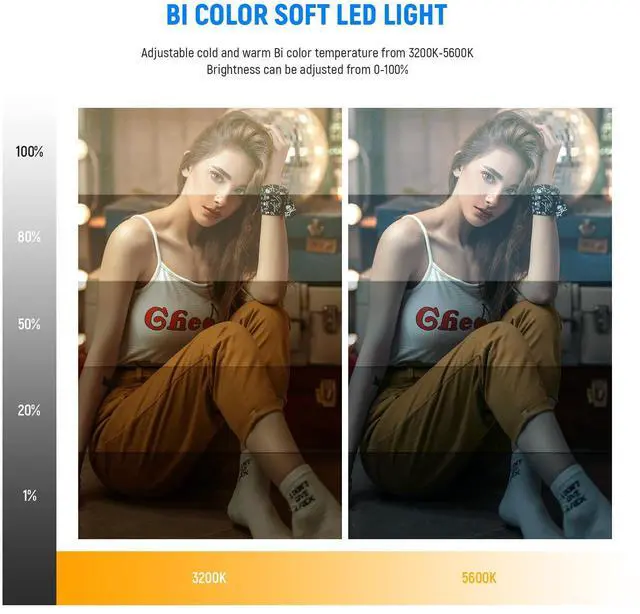 Alt view image 2 of 7 - 13" LED Video Light Panel, Studio Lighting Kit with Tripod Stand, 20W Bi Color Dimmable Photo Key Light for Streaming Photography Podcast Recording, CRI97+ 2400Lx/0.5m, 29.6Wh Battery, NL-192AI