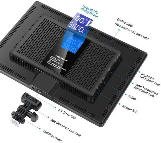Alt view image 7 of 7 - 13" LED Video Light Panel, Studio Lighting Kit with Tripod Stand, 20W Bi Color Dimmable Photo Key Light for Streaming Photography Podcast Recording, CRI97+ 2400Lx/0.5m, 29.6Wh Battery, NL-192AI