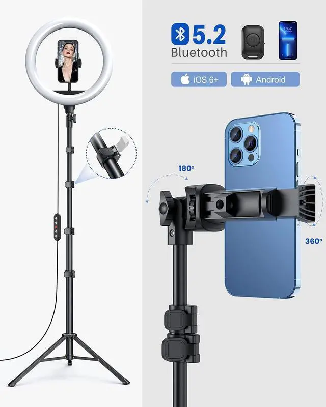 Alt view image 4 of 7 - 12'' Ring Light with Stand 72'' Tall & 2 Phone Holders,38 Color Modes Selfie Light with Tripod Stand, Big LED Ring Light for iPhone/Android/Camera,YouTube,Makeup