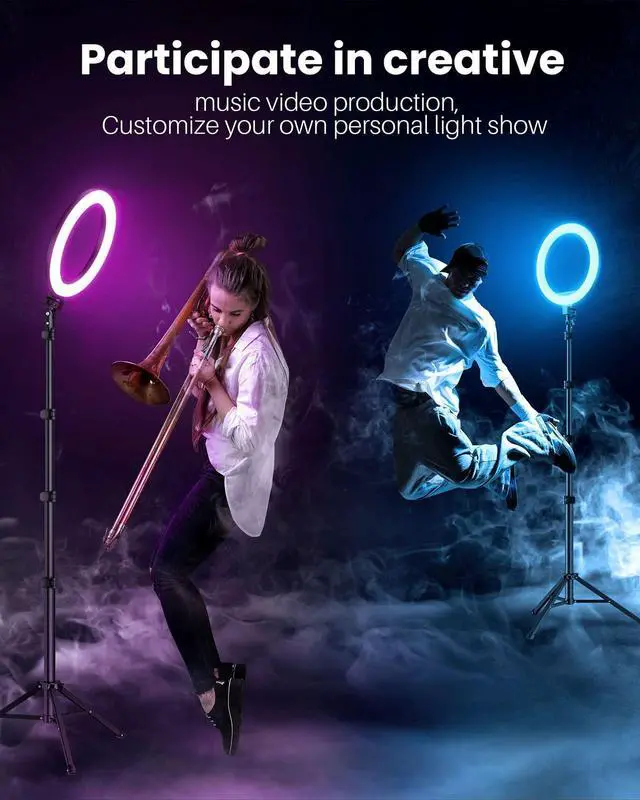 Alt view image 3 of 7 - 12'' Ring Light with Stand 72'' Tall & 2 Phone Holders,38 Color Modes Selfie Light with Tripod Stand, Big LED Ring Light for iPhone/Android/Camera,YouTube,Makeup