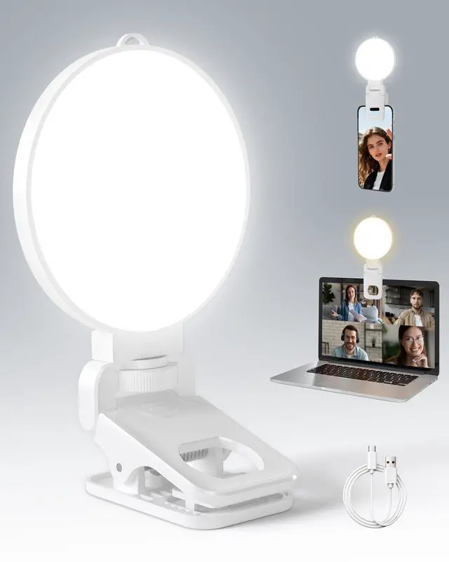 Main image of 3 Color Soft Selfie Light Phone Light with Clip, Portable Edge-lit Ring Light, Rechargeable Video Conference Lighting for iPhone/Selfies/Makeup/Live Streaming/TikTok/Vlog/Zoom/Video Calls