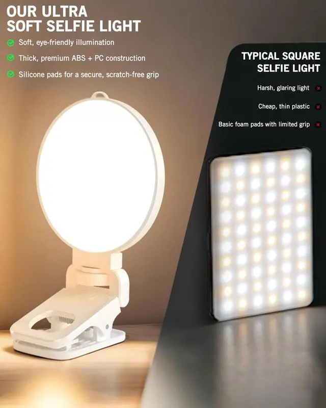 Alt view image 3 of 7 - 3 Color Soft Selfie Light Phone Light with Clip, Portable Edge-lit Ring Light, Rechargeable Video Conference Lighting for iPhone/Selfies/Makeup/Live Streaming/TikTok/Vlog/Zoom/Video Calls