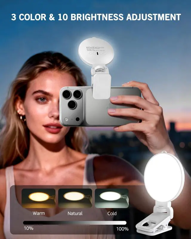 Alt view image 4 of 7 - 3 Color Soft Selfie Light Phone Light with Clip, Portable Edge-lit Ring Light, Rechargeable Video Conference Lighting for iPhone/Selfies/Makeup/Live Streaming/TikTok/Vlog/Zoom/Video Calls