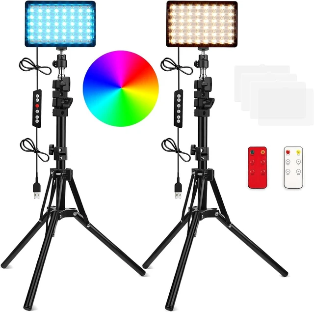 Main image of 2 Packs RGB LED Video Light with Adjustable Tripod Stand/White Filters, Dimmable 2500-6500K USB Video Conference Lighting Kit for YouTube Photography/Game Zoom Live, Streaming,TikTok, 1.6M