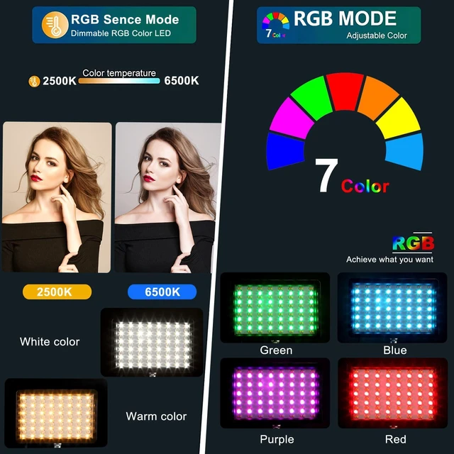 Alt view image 2 of 7 - 2 Packs RGB LED Video Light with Adjustable Tripod Stand/White Filters, Dimmable 2500-6500K USB Video Conference Lighting Kit for YouTube Photography/Game Zoom Live, Streaming,TikTok, 1.6M