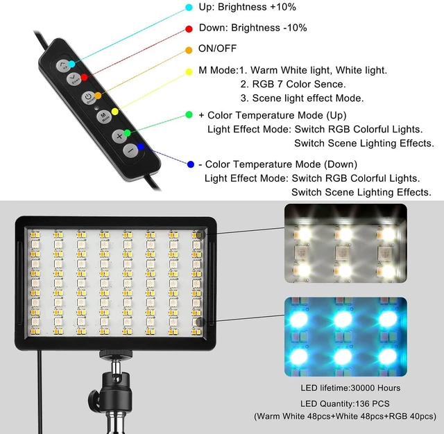 Alt view image 4 of 7 - 2 Packs RGB LED Video Light with Adjustable Tripod Stand/White Filters, Dimmable 2500-6500K USB Video Conference Lighting Kit for YouTube Photography/Game Zoom Live, Streaming,TikTok, 1.6M