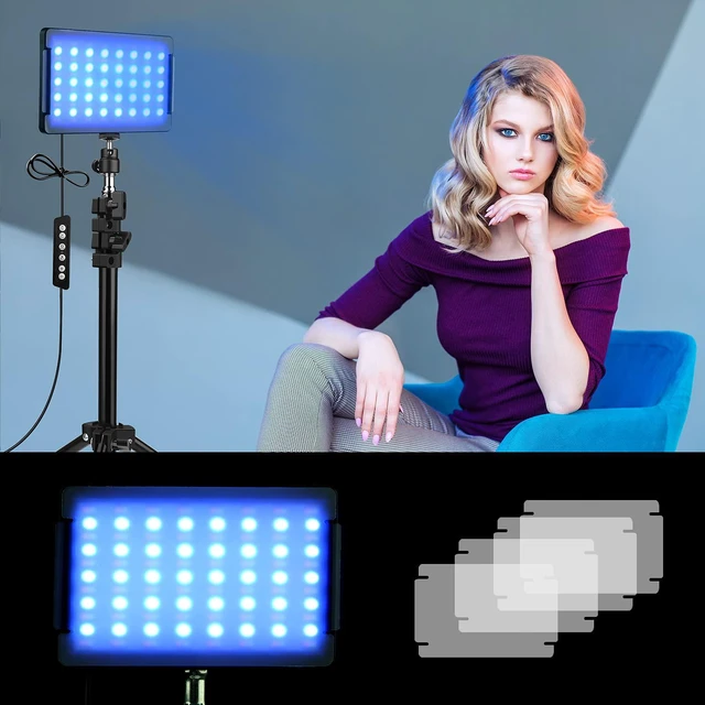 Alt view image 7 of 7 - 2 Packs RGB LED Video Light with Adjustable Tripod Stand/White Filters, Dimmable 2500-6500K USB Video Conference Lighting Kit for YouTube Photography/Game Zoom Live, Streaming,TikTok, 1.6M