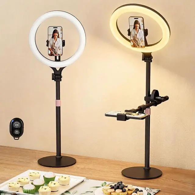 Main image of 11" Desk Ring Light,Wireless Bluetooth Ring Light with Stand & Phone Holder,Overhead Phone Mount for Video Recording,Tripod for Cooking Videos,Webcam Lamp/TikTok/YouTube,Compatible with iPhone Camera