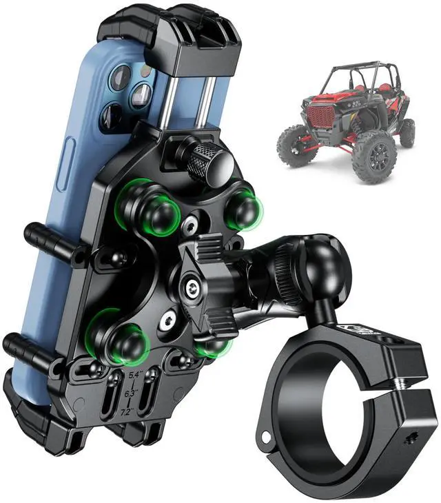 Main image of Anti-Theft UTV Phone Mount Holder with Vibration Dampener & Secure Lock, Fit 1.5/1.65/1.75/1.85/2'' Roll Cage Bar, Heavy Duty, Adjustable Size, Big Phone Friendly for 5.4-7.2'' Cellphone