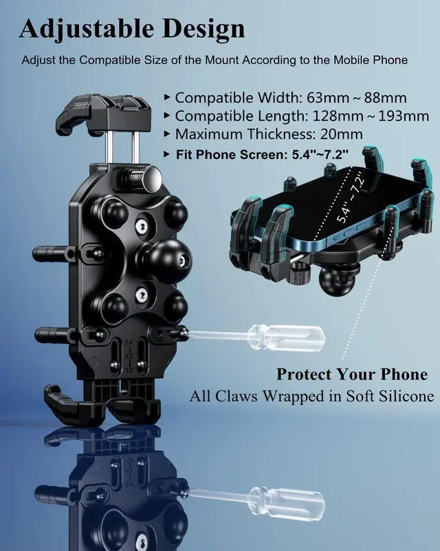 Alt view image 7 of 7 - Anti-Theft UTV Phone Mount Holder with Vibration Dampener & Secure Lock, Fit 1.5/1.65/1.75/1.85/2'' Roll Cage Bar, Heavy Duty, Adjustable Size, Big Phone Friendly for 5.4-7.2'' Cellphone