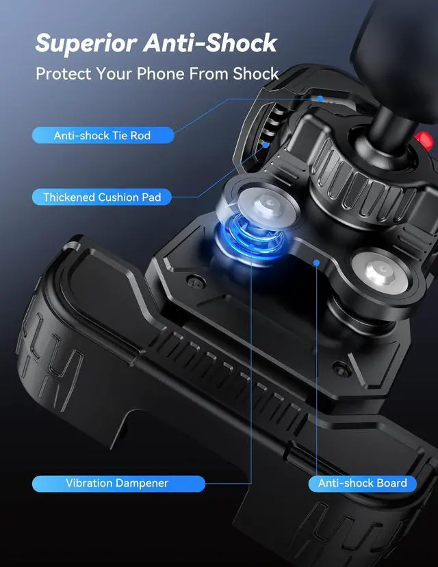 Alt view image 2 of 7 - Anti-Shake Motorcycle Phone Mount, Dual Vibration Dampener Bike Phone Holder for iPhone 17/16/15/14/13 Series & 4.76.8" Phones, Handlebar Cell Phone Holder for Motorcycle/Bicycle/Scooter