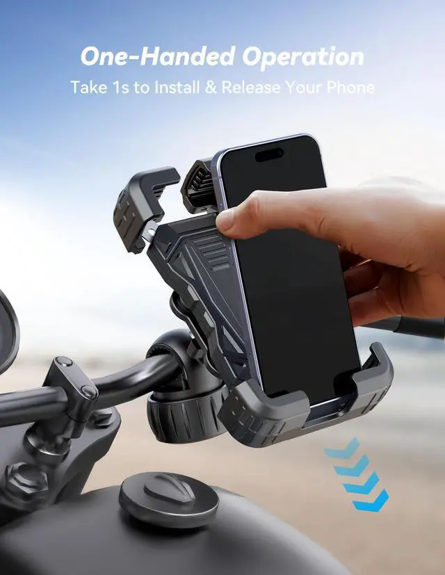 Alt view image 3 of 7 - Anti-Shake Motorcycle Phone Mount, Dual Vibration Dampener Bike Phone Holder for iPhone 17/16/15/14/13 Series & 4.76.8" Phones, Handlebar Cell Phone Holder for Motorcycle/Bicycle/Scooter