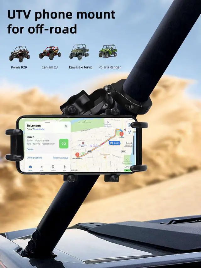 Alt view image 2 of 7 - Anti-Vibration UTV Phone Mount Heavy Duty, Full Protection SXS Phone Holder with Aluminum Bracket Fit for 1.75-2" Roll Cage, Adjustable UTV Cell Phone Holder Holds 4.7-7.1" Phones
