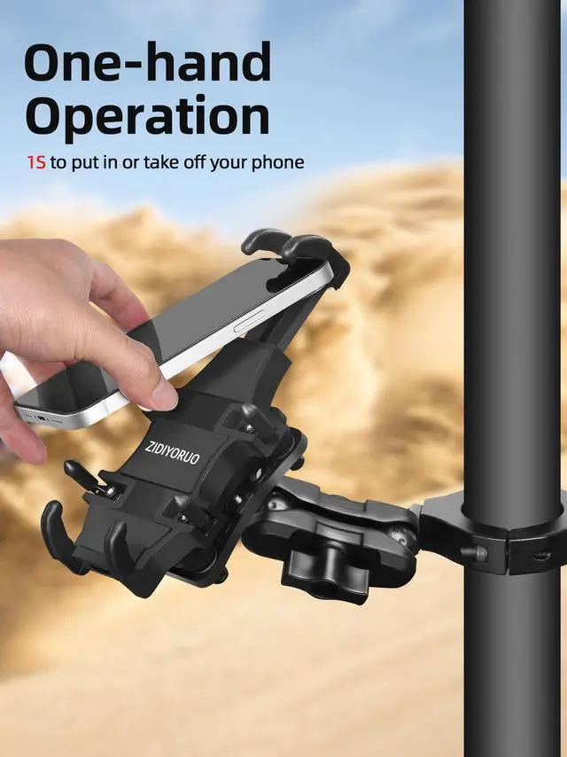 Alt view image 4 of 7 - Anti-Vibration UTV Phone Mount Heavy Duty, Full Protection SXS Phone Holder with Aluminum Bracket Fit for 1.75-2" Roll Cage, Adjustable UTV Cell Phone Holder Holds 4.7-7.1" Phones