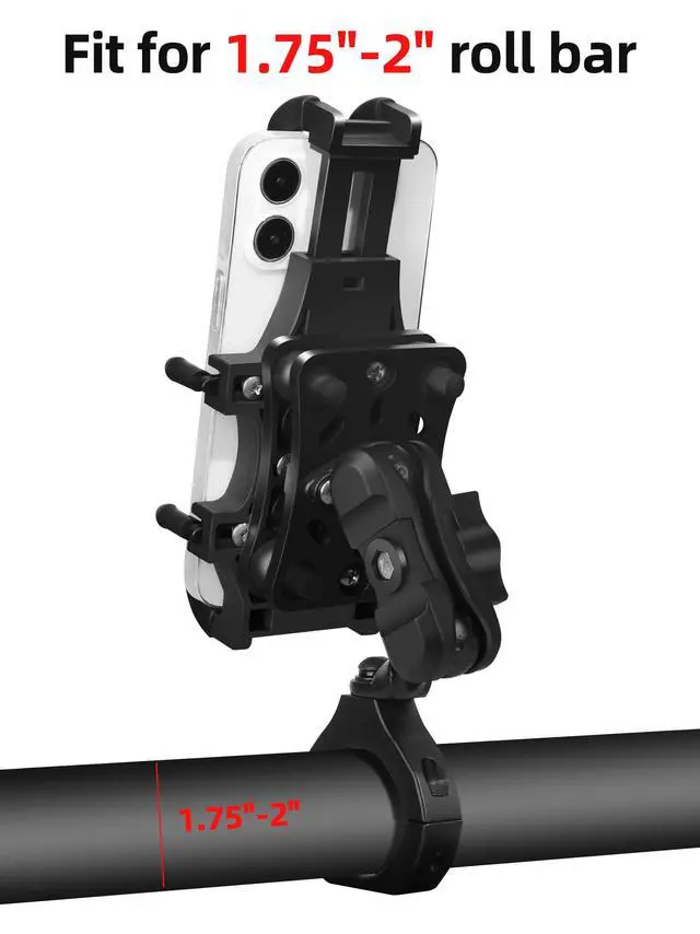 Alt view image 6 of 7 - Anti-Vibration UTV Phone Mount Heavy Duty, Full Protection SXS Phone Holder with Aluminum Bracket Fit for 1.75-2" Roll Cage, Adjustable UTV Cell Phone Holder Holds 4.7-7.1" Phones