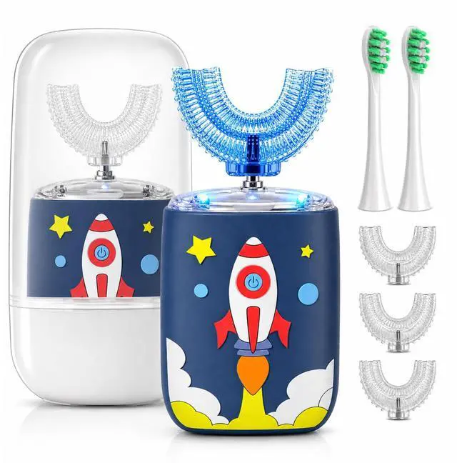 Main image of Kids U Shaped Electric Toothbrush Ultrasonic Automatic Brush with 5 Brush Head Rinse Cup 6 Clean Modes IPX7 Waterproof Whole Mouth Rechargeable Smart Timer Toothbrushes for Children Age 8-13 Rocket