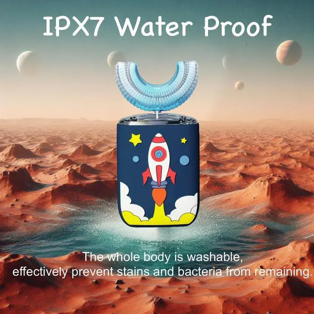 Alt view image 5 of 6 - Kids U Shaped Electric Toothbrush Ultrasonic Automatic Brush with 5 Brush Head Rinse Cup 6 Clean Modes IPX7 Waterproof Whole Mouth Rechargeable Smart Timer Toothbrushes for Children Age 8-13 Rocket