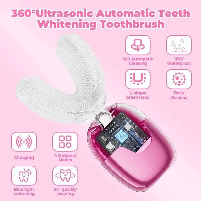 Alt view image 5 of 6 - Electric Toothbrush Adults U Shaped Automatic toothbrushes,360° Whole Mouth Cleansing 3 Cleaning Modes,Rechargeable, Waterproof (White)
