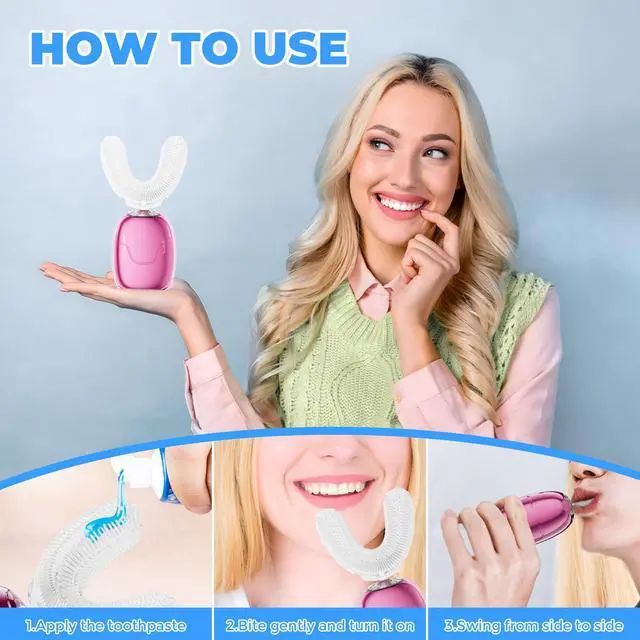 Alt view image 6 of 6 - Electric Toothbrush Adults U Shaped Automatic toothbrushes,360° Whole Mouth Cleansing 3 Cleaning Modes,Rechargeable, Waterproof (White)