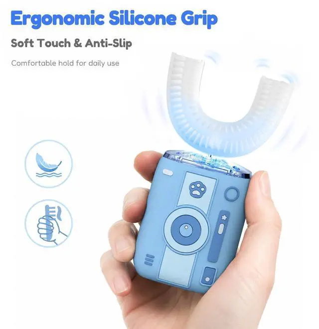 Alt view image 3 of 7 - Adult Ultrasonic Electric Toothbrush, 360° Oral Cleaning for Stain & Whitening, IPX7 Waterproof Rechargeable, U-Shape Brush Head×3 + Straight Handle Brush Head×2
