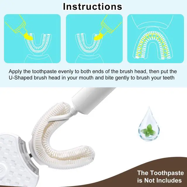 Alt view image 5 of 6 - U-Shaped Ultrasonic Toothbrush for Teeth Whitening, Automatic Electric Toothbrush for Adults 360-degree Cleaning IPX7 Waterproof Kit for Travel or Home(White)
