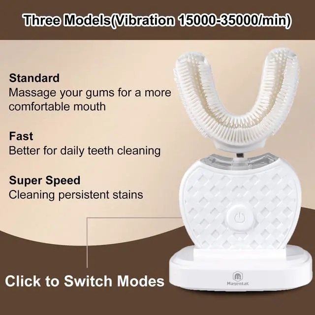 Alt view image 2 of 6 - U-Shaped Ultrasonic Toothbrush for Teeth Whitening, Automatic Electric Toothbrush for Adults 360-degree Cleaning IPX7 Waterproof Kit for Travel or Home(White)