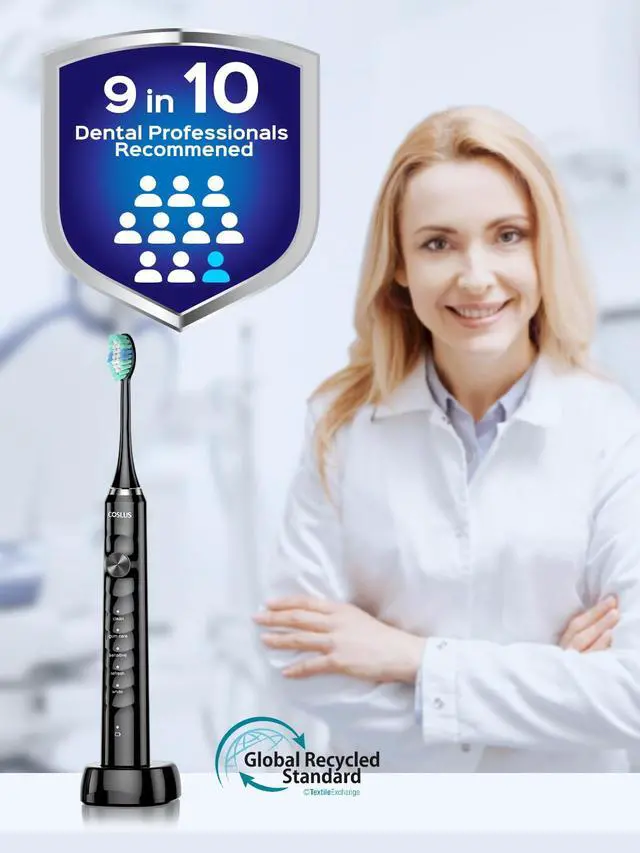 Alt view image 5 of 7 - C40 Sonic Electric Toothbrush for Adults: 47000 VPM for Deep Cleaning & Whitening with Travel Case - 5 Modes for Sensitive Teeth & Braces, Wireless Charging, 6 Brush Heads, Black & Green (2PCS)