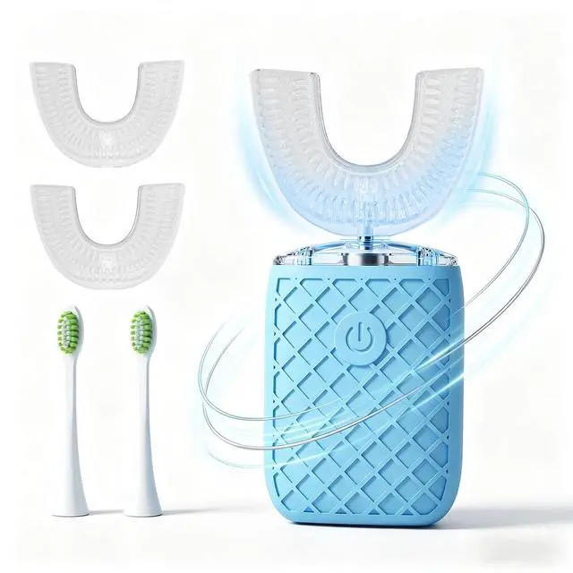 Main image of Sonic Electric U Shaped Toothbrush for Adults, Automatic Full Mouth Cleaning Toothbrush, 360° Stain Removal, IPX7 Waterproof Rechargeable, 3 U-Shape & 2 Straight Brush Heads (Blue)