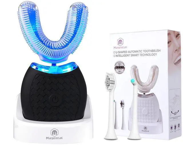 Main image of Ultrasonic U-Shaped Toothbrush for Teeth Whitening, Electric Toothbrush for Adults 360-degree Cleaning,3 Brush Heads, Wireless Charging and IPX7 Waterproof Kit for Travel or Home(Black)