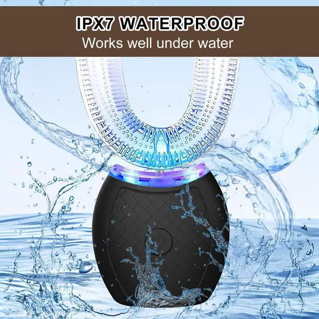 Alt view image 5 of 6 - Ultrasonic U-Shaped Toothbrush for Teeth Whitening, Electric Toothbrush for Adults 360-degree Cleaning,3 Brush Heads, Wireless Charging and IPX7 Waterproof Kit for Travel or Home(Black)