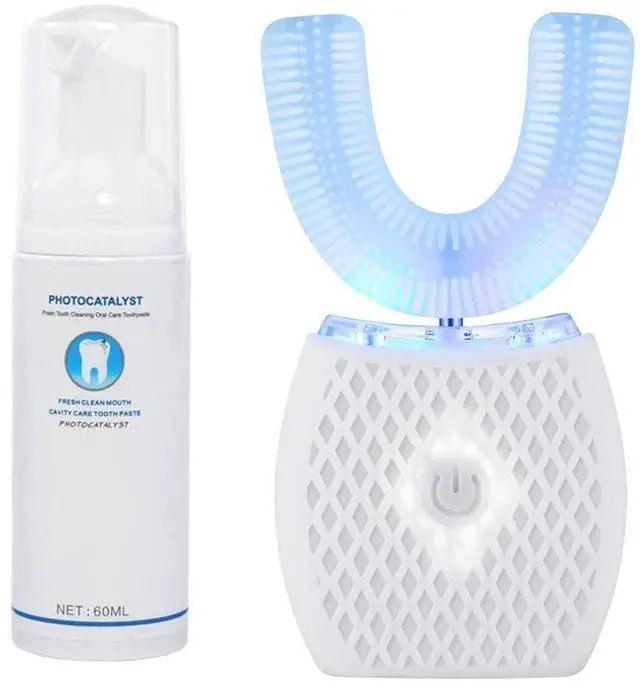 Main image of Ultrasonic Automatic Toothbrush, Ultrasonic U-Shaped Toothbrushes for Adult, 360° Electric Sonic Tooth Brush with Automatic Timer, Wireless Charging Teethbrush Kit for Travel Or Home (White)