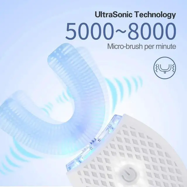 Alt view image 2 of 7 - Ultrasonic Automatic Toothbrush, Ultrasonic U-Shaped Toothbrushes for Adult, 360° Electric Sonic Tooth Brush with Automatic Timer, Wireless Charging Teethbrush Kit for Travel Or Home (White)