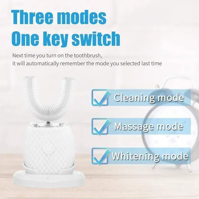 Alt view image 3 of 7 - Ultrasonic Automatic Toothbrush, Ultrasonic U-Shaped Toothbrushes for Adult, 360° Electric Sonic Tooth Brush with Automatic Timer, Wireless Charging Teethbrush Kit for Travel Or Home (White)