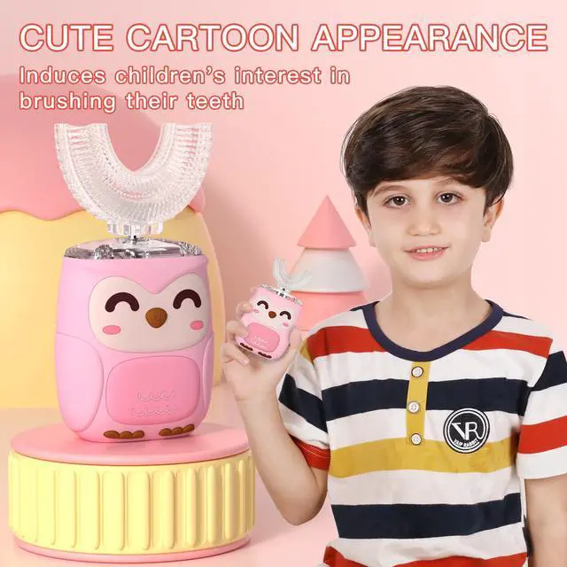 Alt view image 3 of 7 - Kids Electric U Shaped Toothbrush Kids Sonic Toothbrush with 4 Soft Brush Head Automatic Full Mouth 6 Cleaning Mode-(Age8-15 Pink)